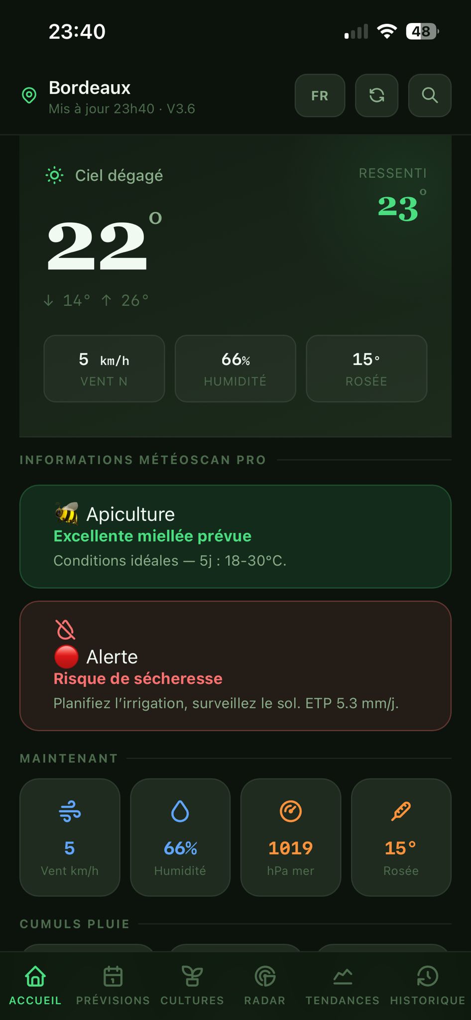 MétéoScan Pro écran 1